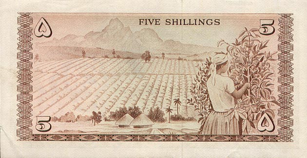 Back of Kenya p1c: 5 Shillings from 1968