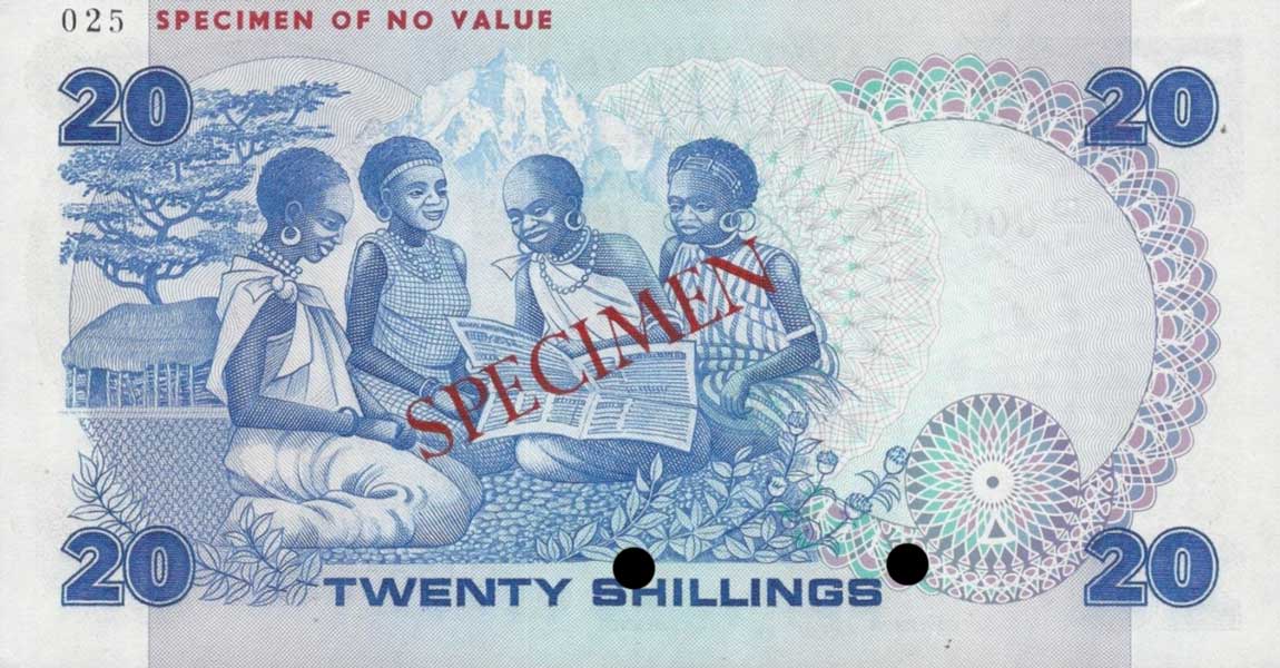 Back of Kenya p21s: 20 Shillings from 1981