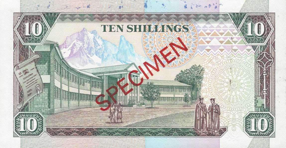 Back of Kenya p24s: 10 Shillings from 1989