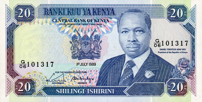 Front of Kenya p25b: 20 Shillings from 1989