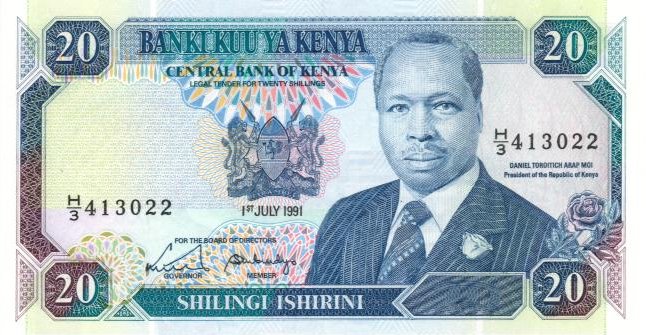 Front of Kenya p25d: 20 Shillings from 1991