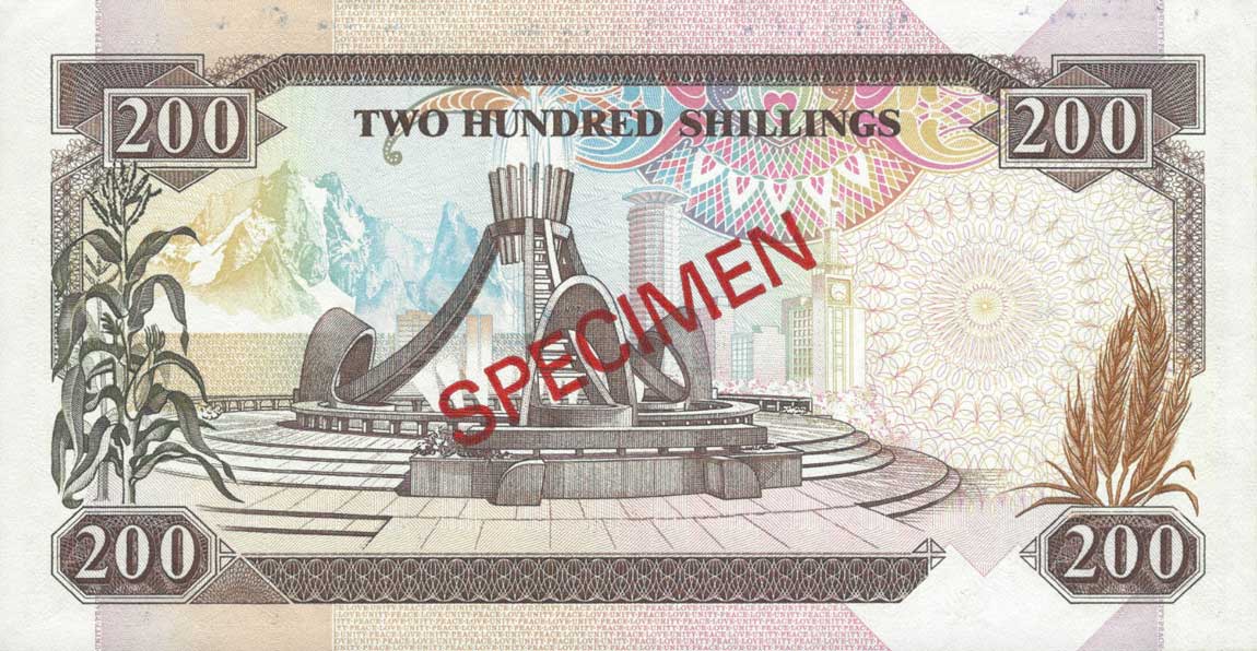 Back of Kenya p29s: 200 Shillings from 1989