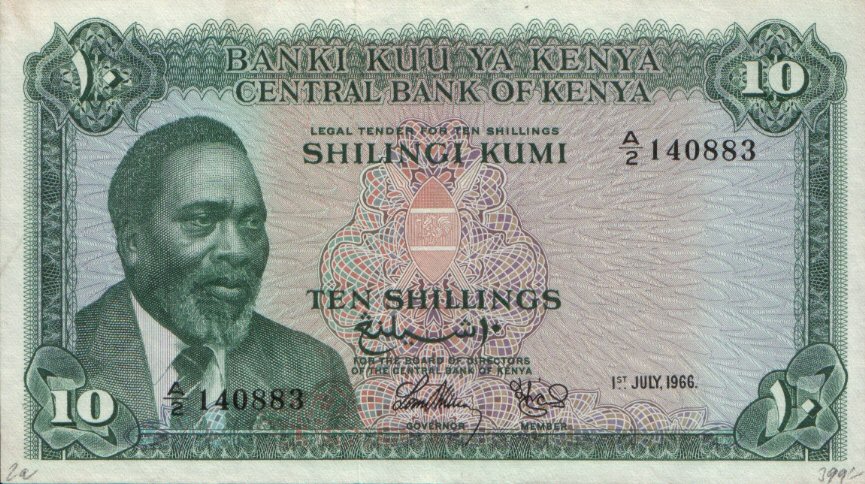 Front of Kenya p2a: 10 Shillings from 1966