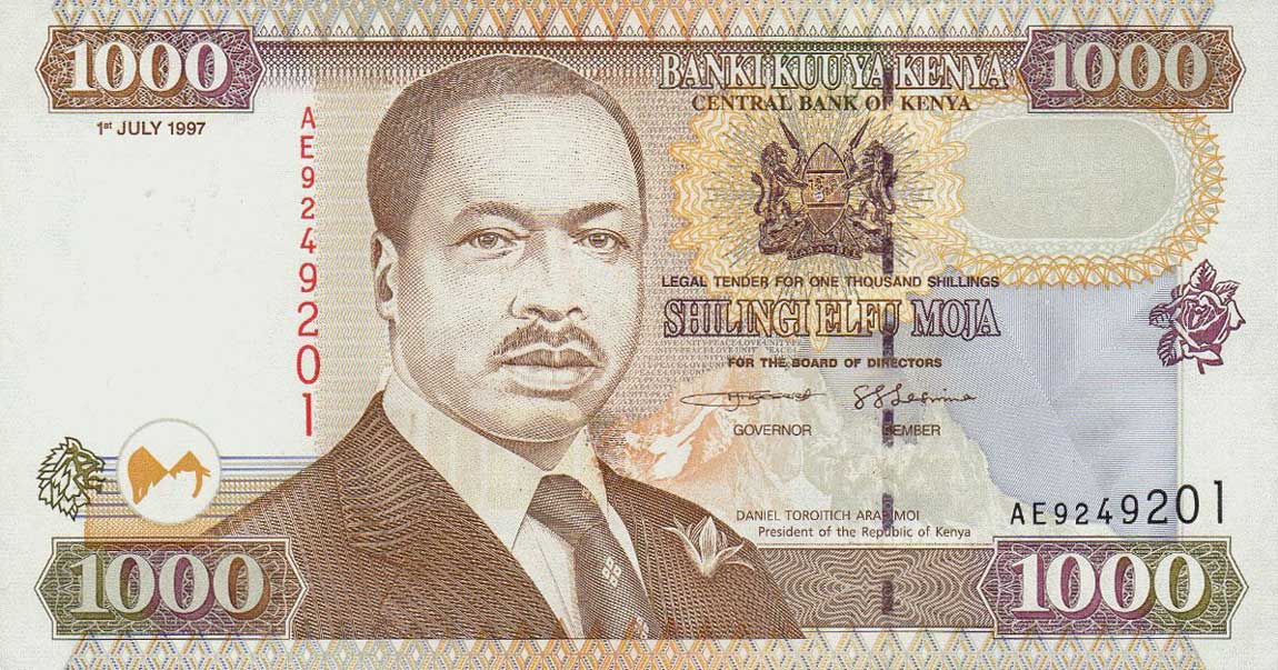 Front of Kenya p40a: 1000 Shillings from 1997