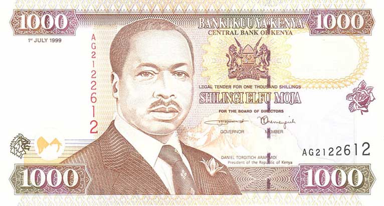 Front of Kenya p40b: 1000 Shillings from 1999