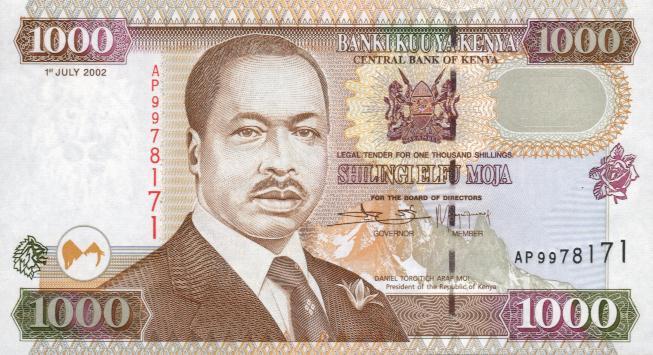 Front of Kenya p40e: 1000 Shillings from 2002