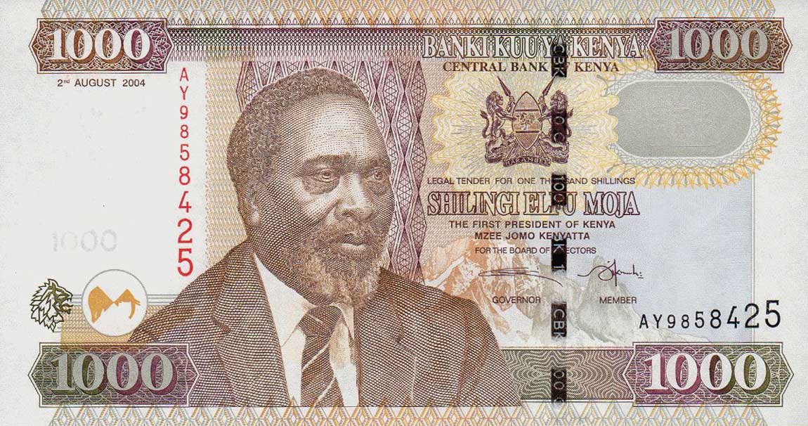 Front of Kenya p45c: 1000 Shillings from 2004