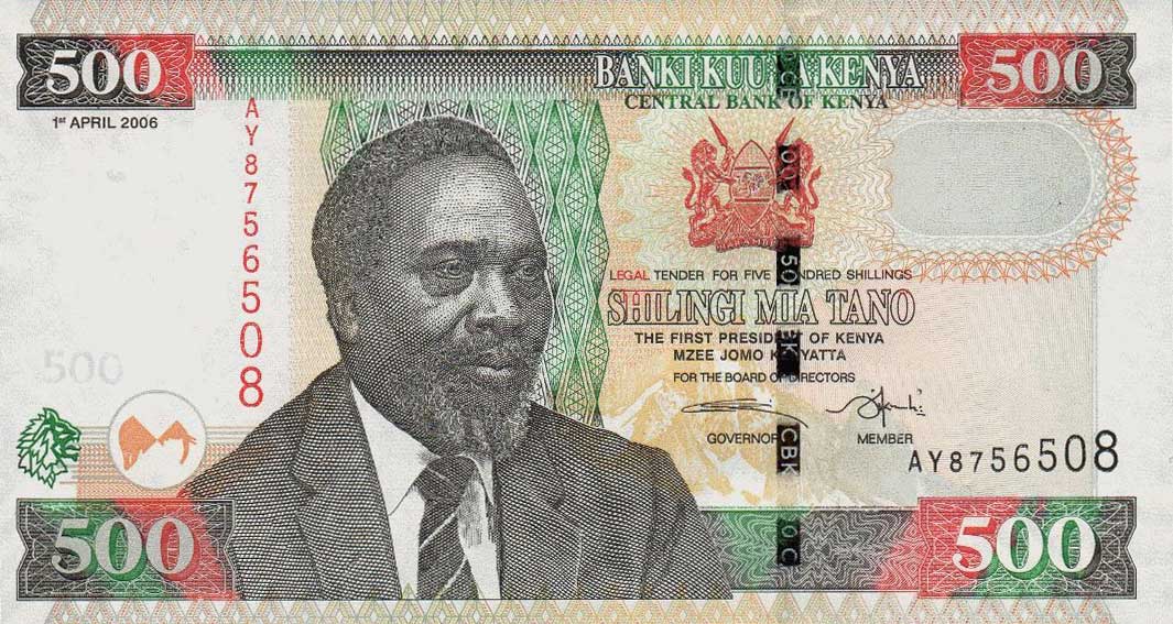 Front of Kenya p50b: 500 Shillings from 2006