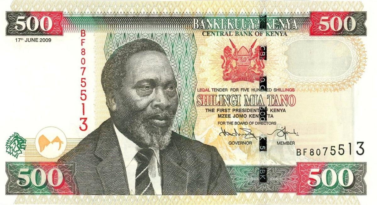 Front of Kenya p50d: 500 Shillings from 2009