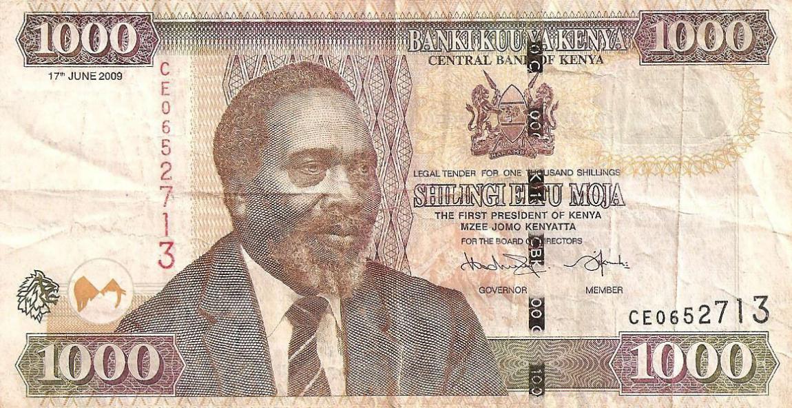 Front of Kenya p51d: 1000 Shillings from 2009