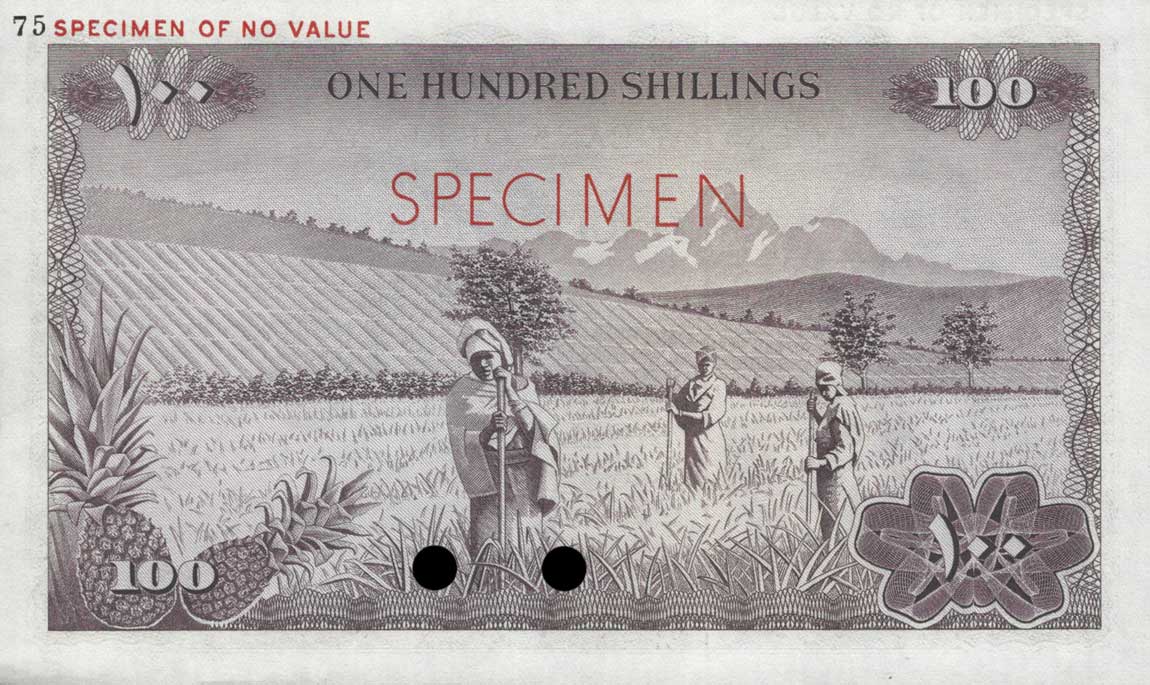 Back of Kenya p5ct: 100 Shillings from 1966