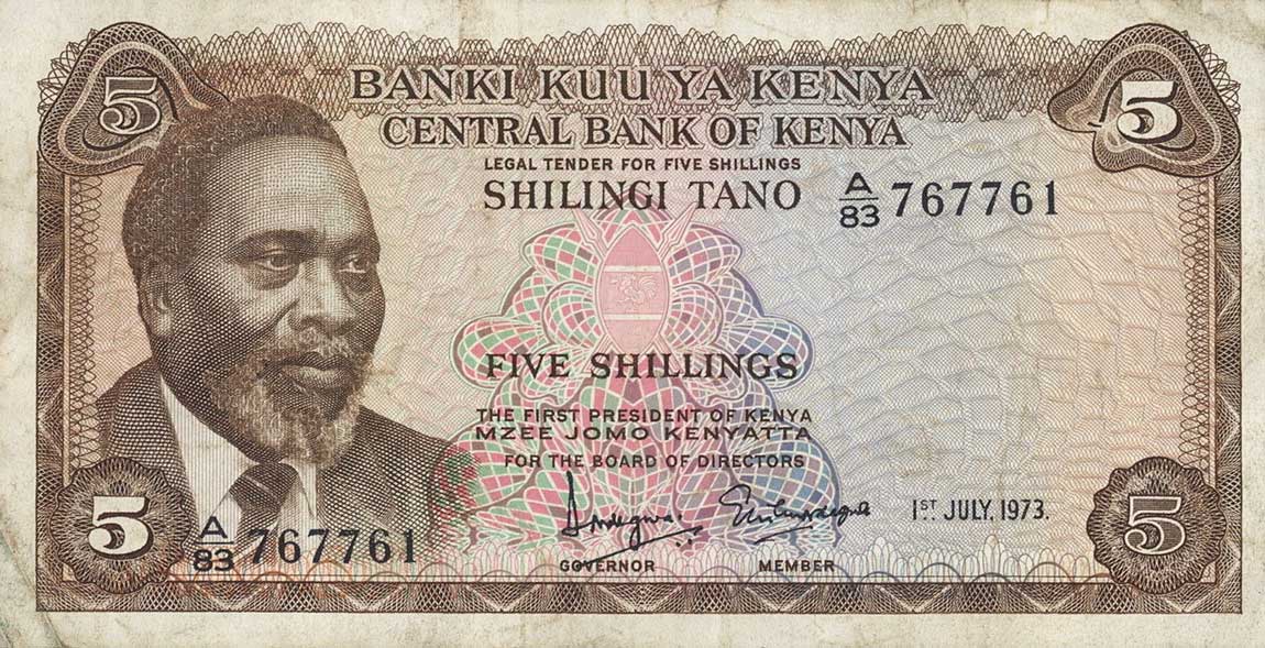 Front of Kenya p6d: 5 Shillings from 1973