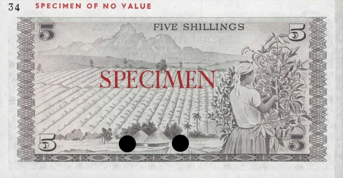 Back of Kenya p6s: 5 Shillings from 1969