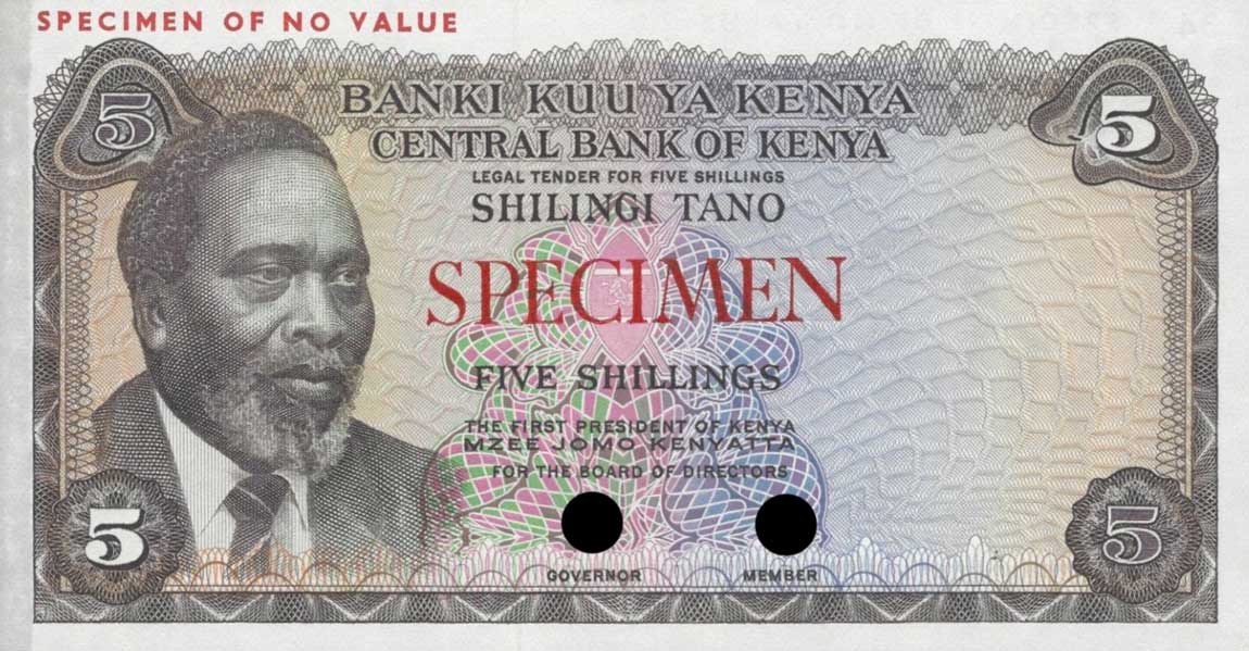 Front of Kenya p6s: 5 Shillings from 1969