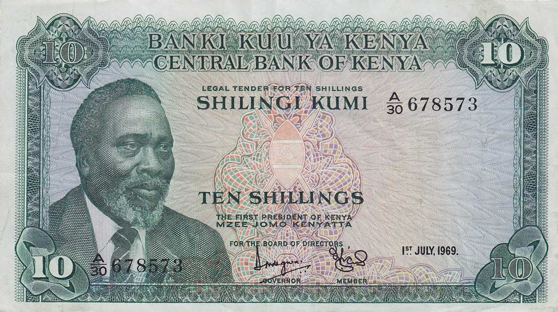 Front of Kenya p7a: 10 Shillings from 1969
