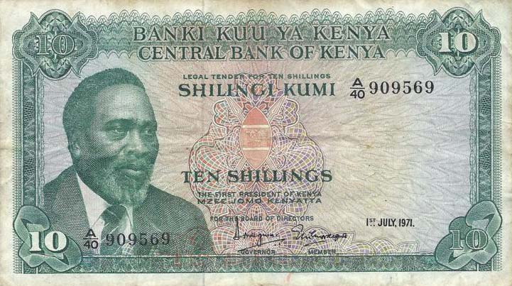 Front of Kenya p7b: 10 Shillings from 1971
