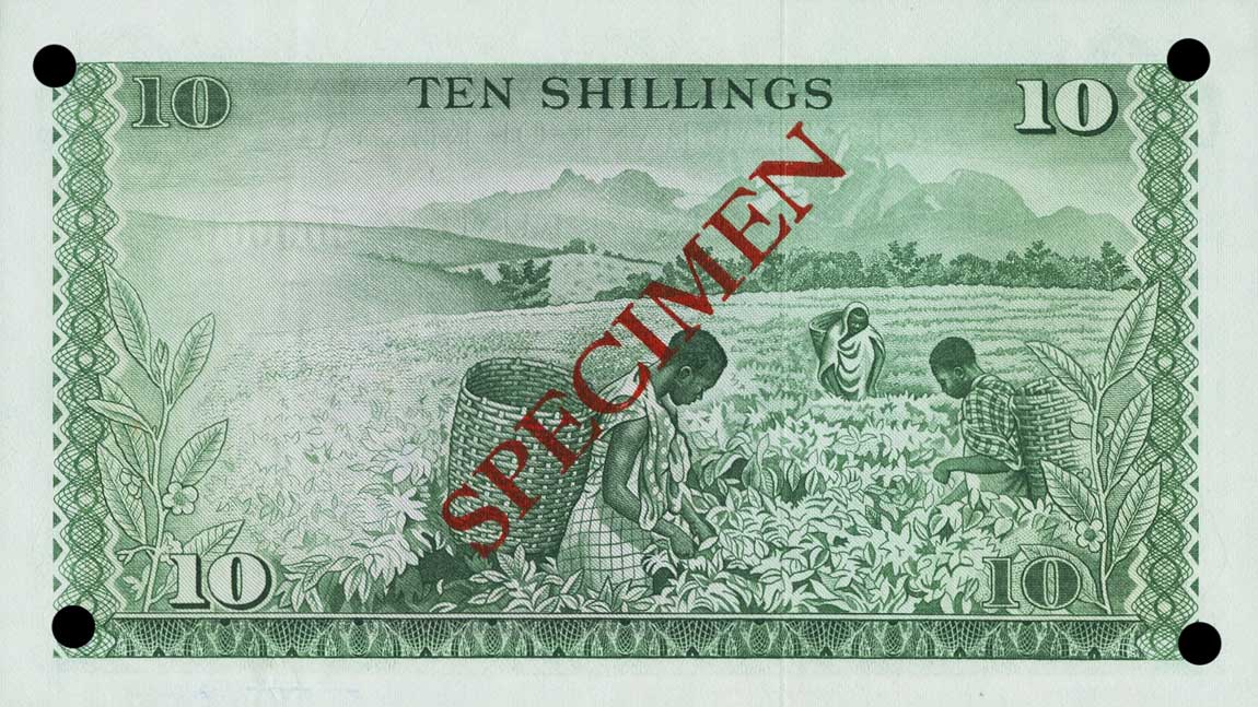 Back of Kenya p7s: 10 Shillings from 1969