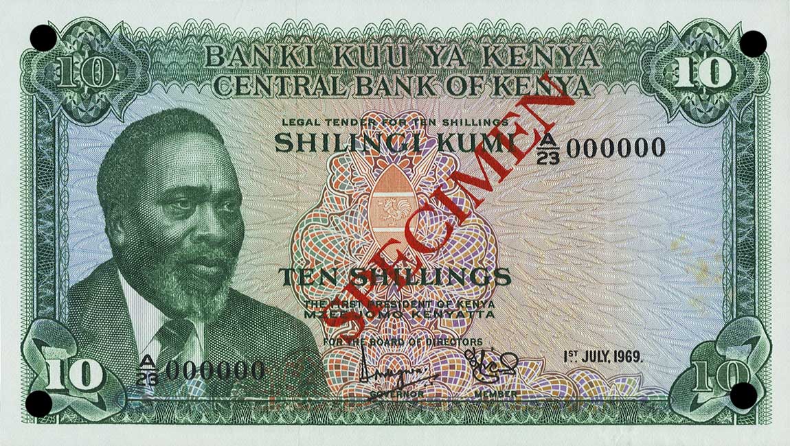 Front of Kenya p7s: 10 Shillings from 1969