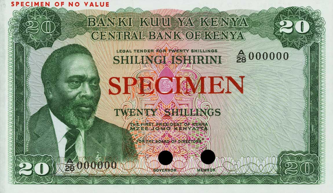 Front of Kenya p8ct: 20 Shillings from 1969