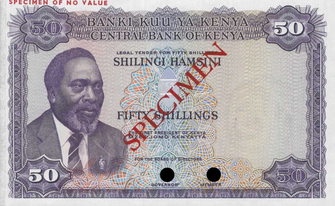 Front of Kenya p9ct: 50 Shillings from 1969