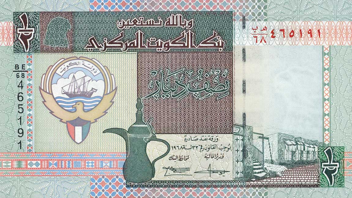 Front of Kuwait p24c: 0.5 Dinar from 1994