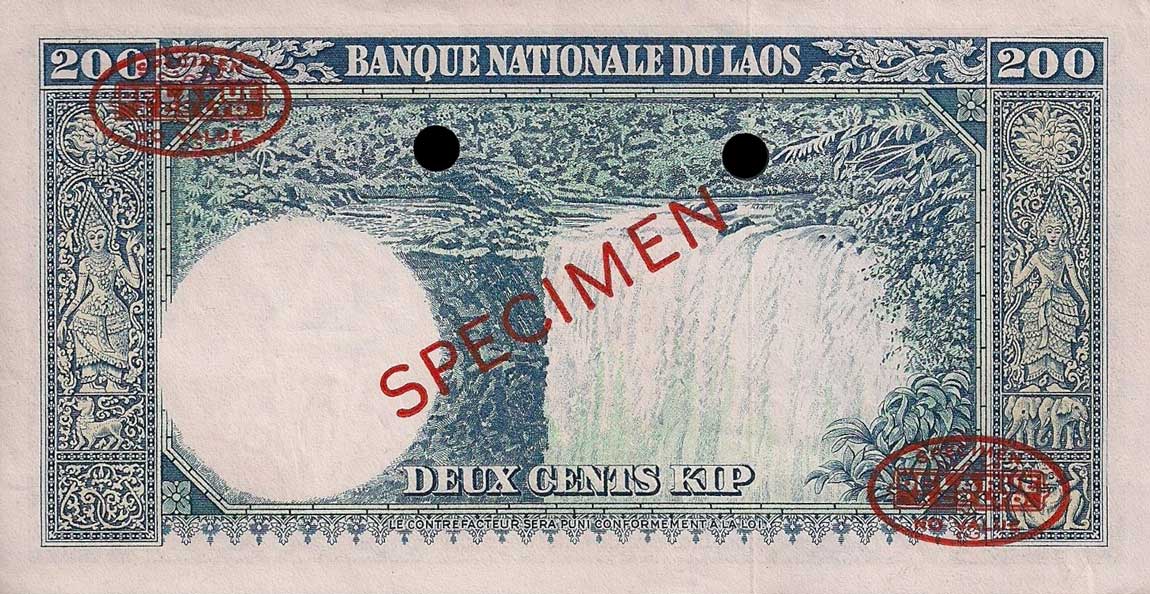 Back of Laos p13s2: 200 Kip from 1963