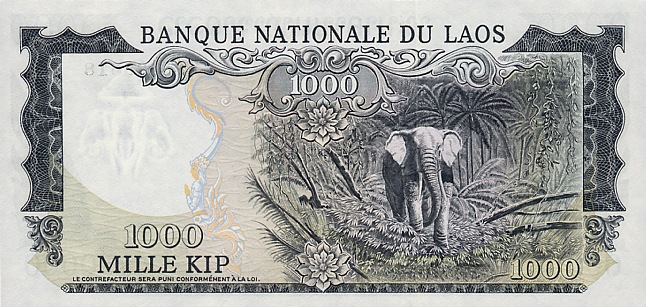 Back of Laos p18a: 1000 Kip from 1975