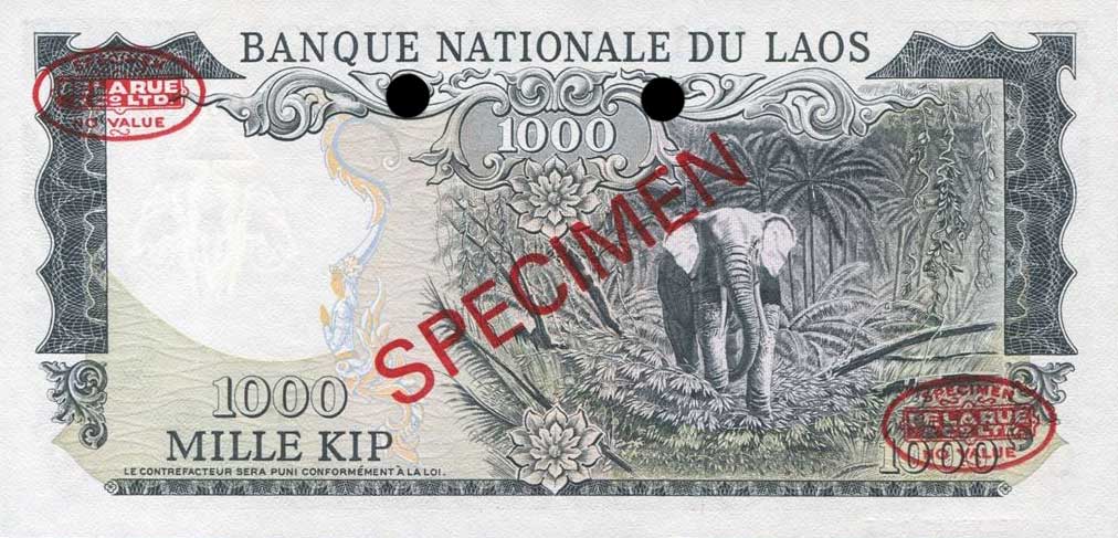 Back of Laos p18s: 1000 Kip from 1975