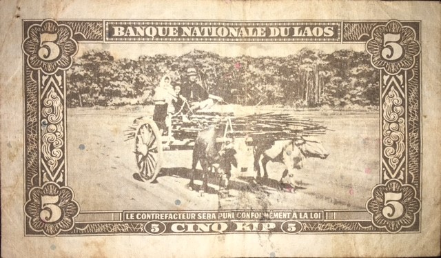 Back of Laos p2a: 5 Kip from 1957