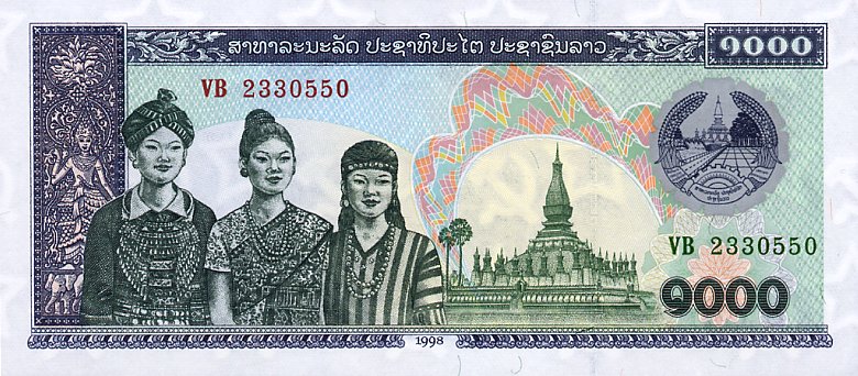 Front of Laos p32Aa: 1000 Kip from 1998