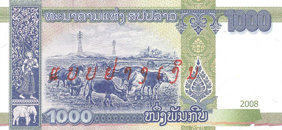 Back of Laos p39s: 1000 Kip from 2008