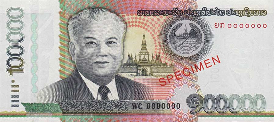 Front of Laos p42s: 100000 Kip from 2011