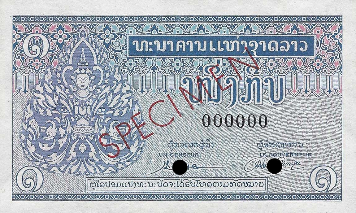 Front of Laos p8ct: 1 Kip from 1962