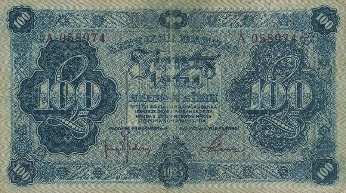 Front of Latvia p14a: 100 Latu from 1923