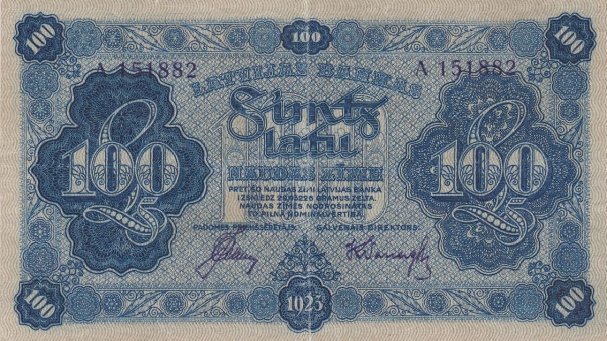 Front of Latvia p14b: 100 Latu from 1923