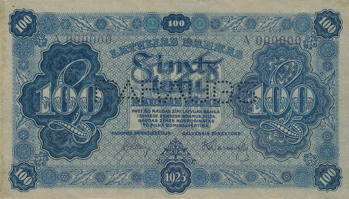 Front of Latvia p14s: 100 Latu from 1923