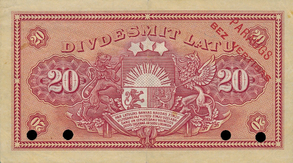 Back of Latvia p15s: 20 Latu from 1924