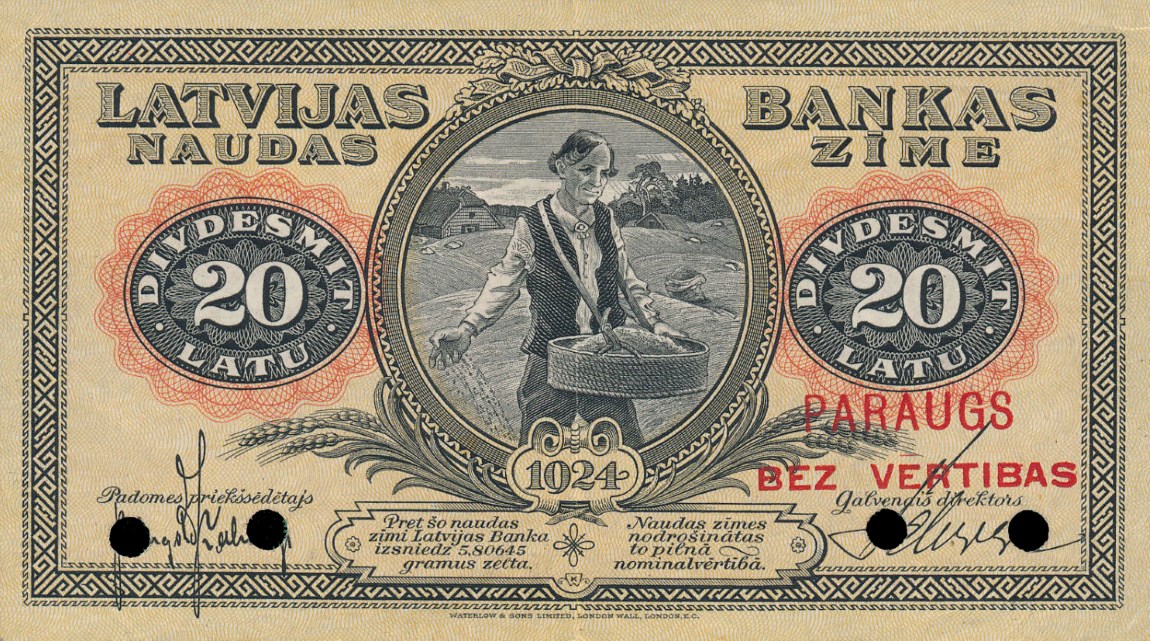 Front of Latvia p15s: 20 Latu from 1924