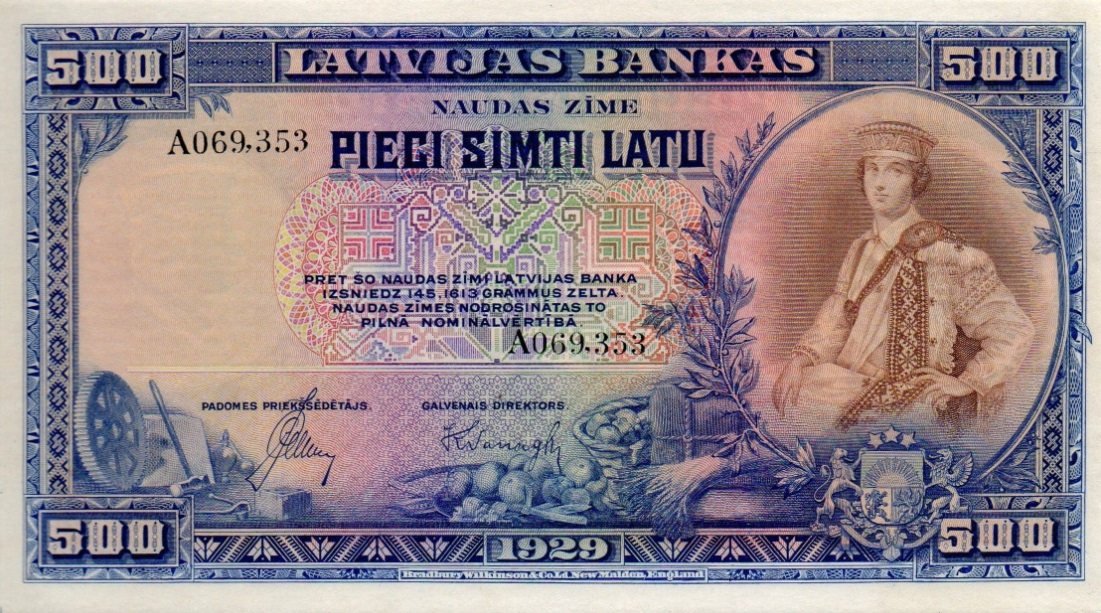 Front of Latvia p19a: 500 Latu from 1929