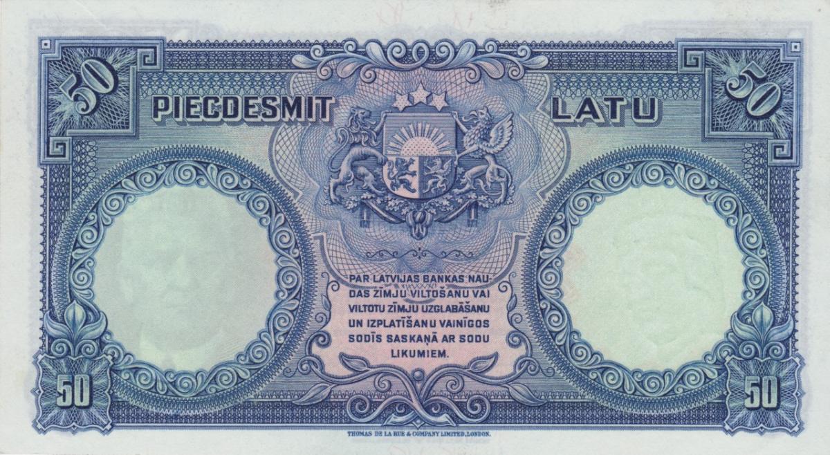 Back of Latvia p20a: 50 Latu from 1934