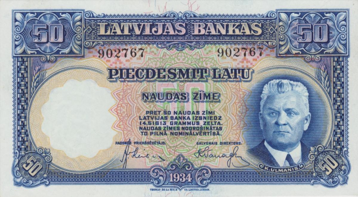 Front of Latvia p20a: 50 Latu from 1934