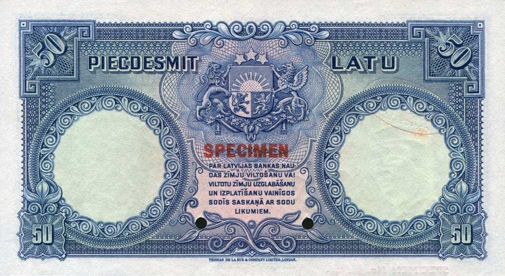 Back of Latvia p20s2: 50 Latu from 1934