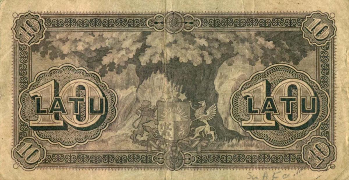 Back of Latvia p24b: 10 Latu from 1925