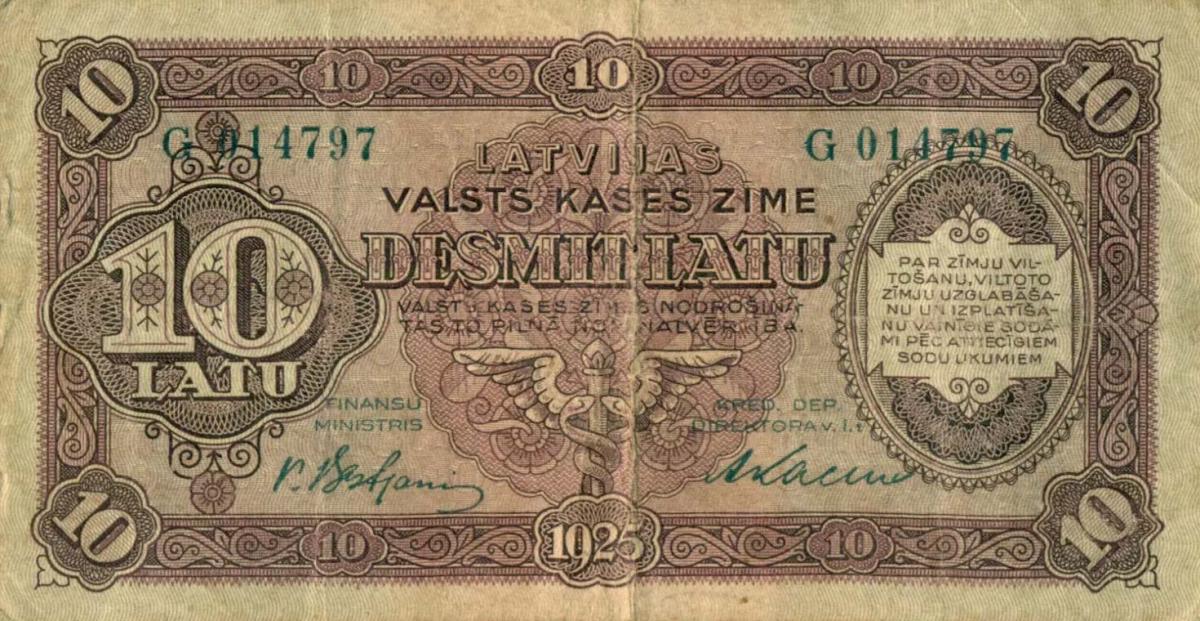 Front of Latvia p24b: 10 Latu from 1925