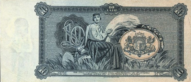 Back of Latvia p25a: 10 Latu from 1933