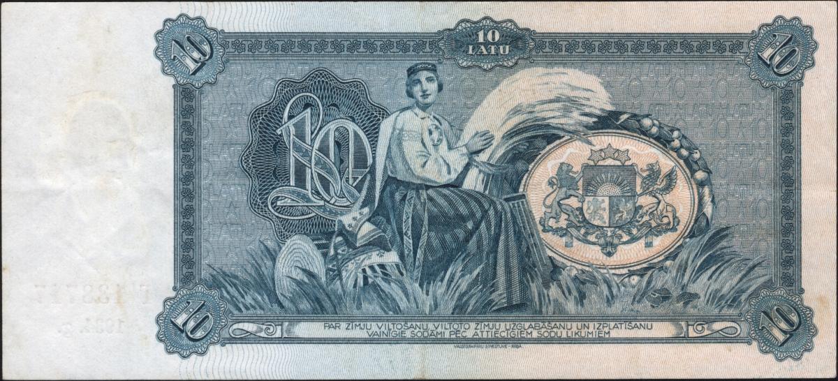 Back of Latvia p25d: 10 Latu from 1934