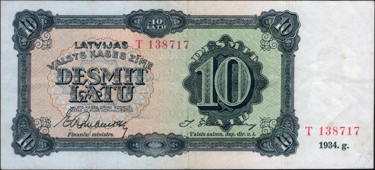 Front of Latvia p25d: 10 Latu from 1934