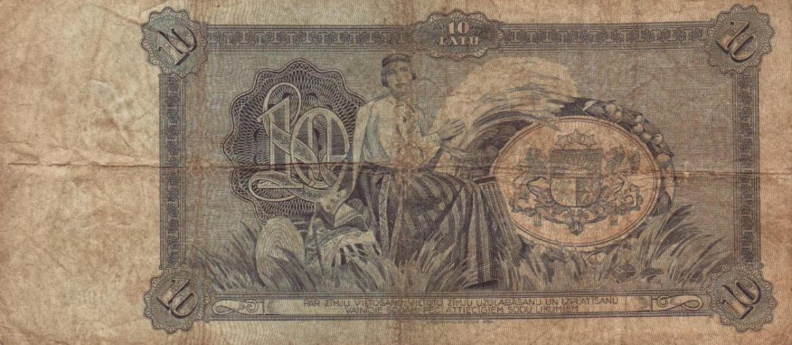 Back of Latvia p25f: 10 Latu from 1934