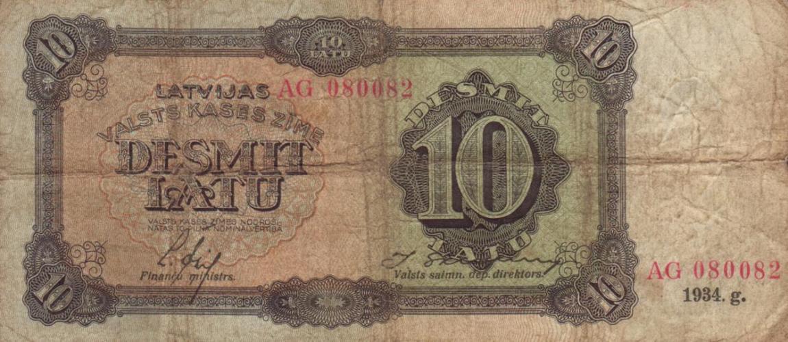 Front of Latvia p25f: 10 Latu from 1934