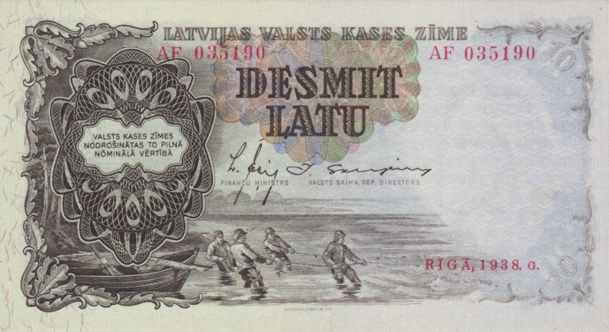 Front of Latvia p29b: 10 Latu from 1938